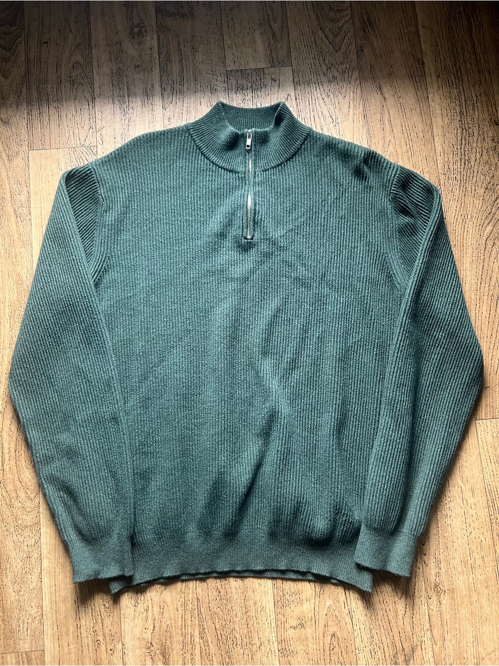 Collars and Co Textured Ribbed Quarter Zip 1/4 Pullover Mens Size XL Green